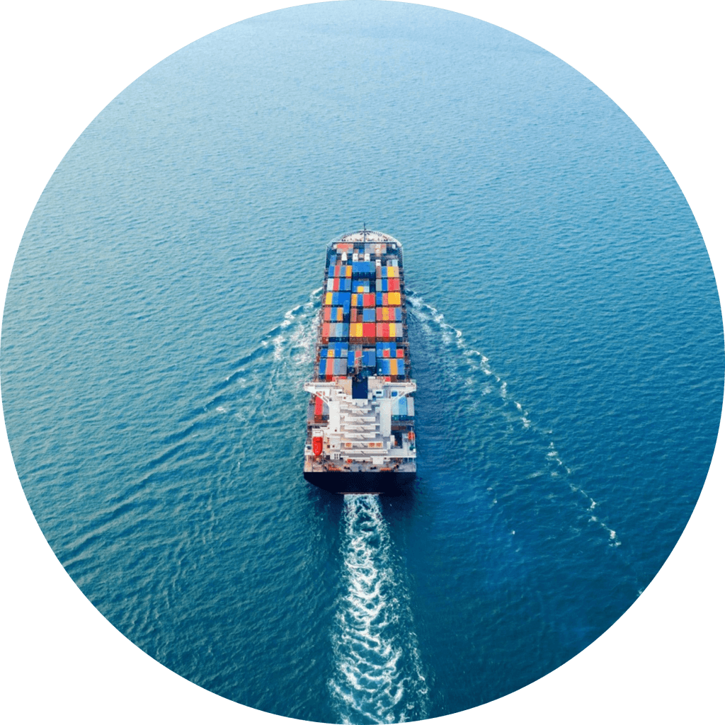 Container ship in motion – sea freight transport in logistics specialized transport services