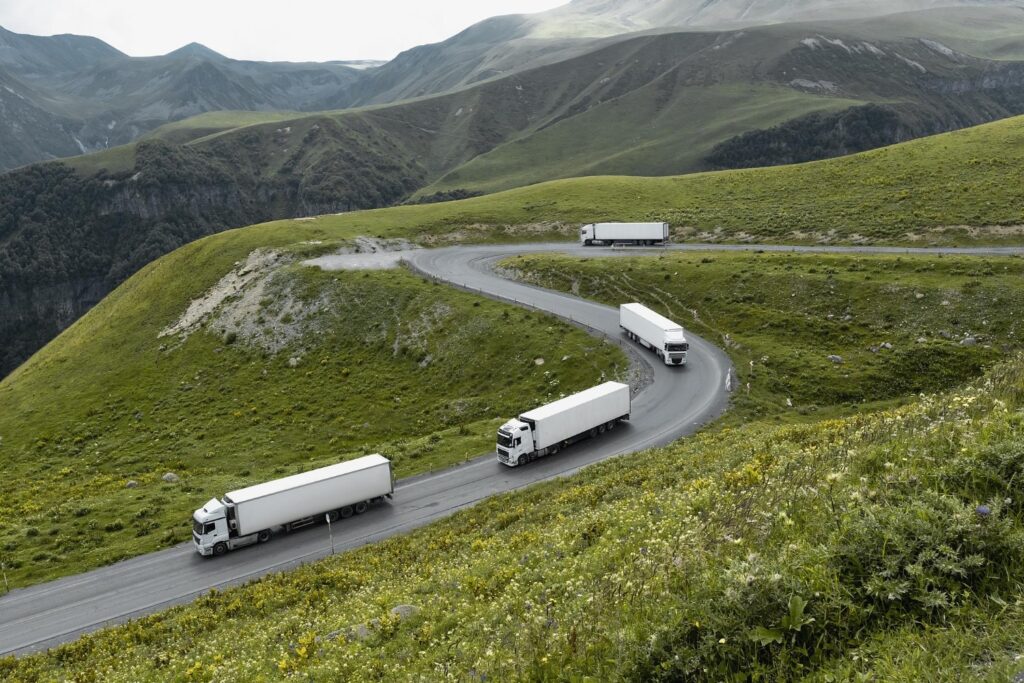 ADR-certified trucks at the border between Romania and Serbia
